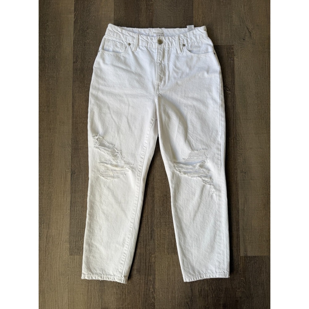 Good American‎ Good Curve White Distressed Jeans Women's 4/27 High Rise Mom Fit